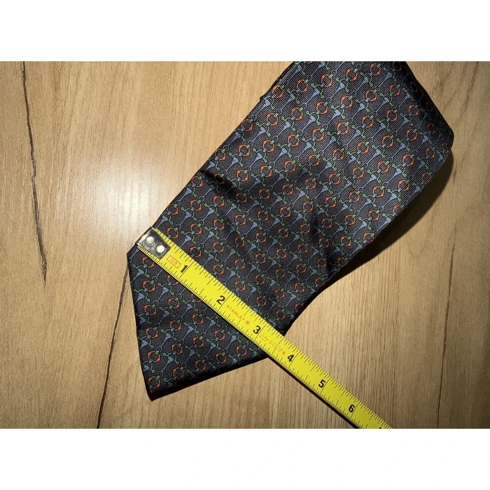 Vintage Fendi 100% Silk Tie Blue Red  Italy Luxury Designer Horsebit Geometric Y